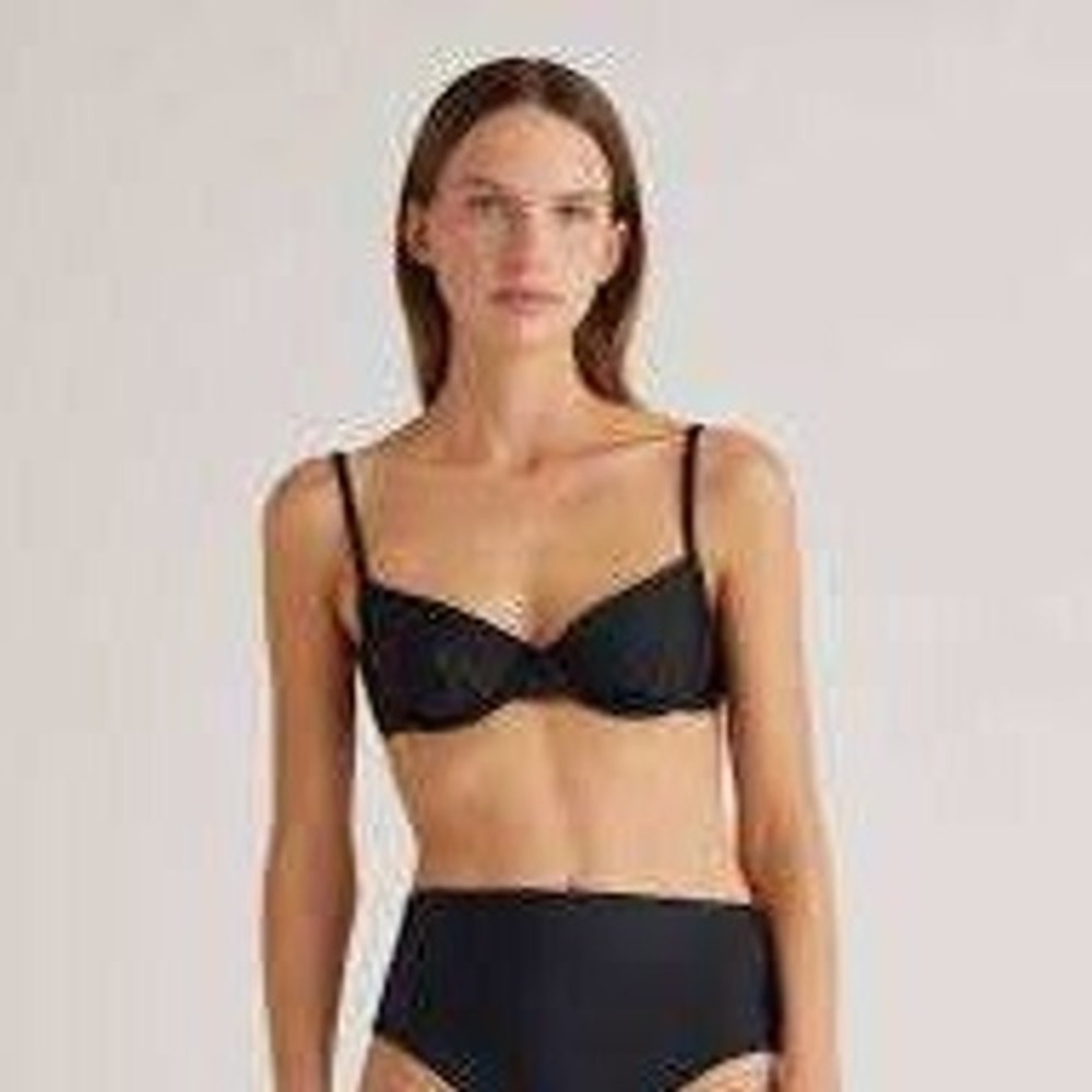 Quince NWT‎ Black Italian Matte Scoop Neck Bikini Top Sustainable Size Large L